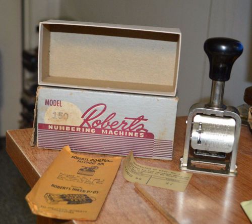 Vintage Roberts Numbering Machine Model #150 Lever Movement in original box +man