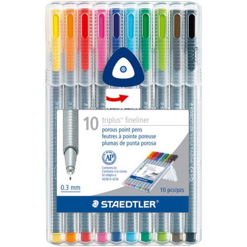 Staedtler Triplus Fineliner Pens, 10 Color Pack (.03mm)
