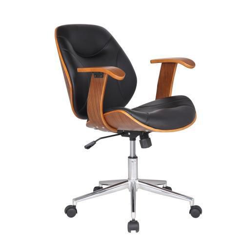 Bentwood Walnut-Color Home Office Chair - Leatherette Cushion Seat with Wood Arm