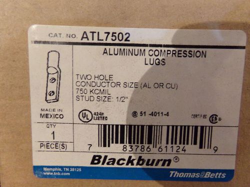 THOMAS &amp; BETTS BLACKBURN ALUMINUM COMPRESSION LUG TWO HOLE ATL7502- NEW