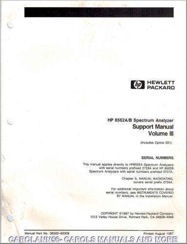 HP Manual 8562A-B SPECTRUM ANALYZER Support Manual VOL 3