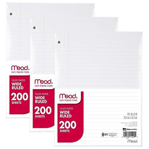 Mead Filler Paper, Loose Leaf Paper, 200-Count, Wide Ruled, 10.5 Inches x 8