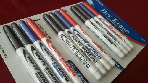 12 pk Dry erase whiteboard markers assorted colors red blue &amp; black bazic brand
