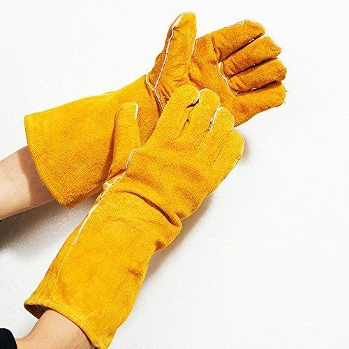 Yellow large cowhide suede kevlar/leather welding glove - wing thumb - fully for sale