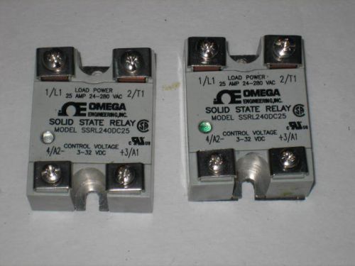 2 Omega Engineering SSRL240DC25 Solid State Relay 120/250V 25A SSR