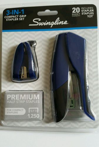 New Swingline Stapler  3-in-1 Compact Grip Stapler Set ( blue)
