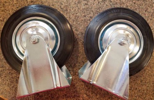 Set of 2 New Rigid Plate Casters with Rubber Tire 8&#034; diameter x 2&#034; wide
