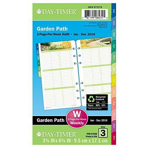 Day-Timer Two Page Per Week Refill 2016, 12 Months, Loose-Leaf, Portable Size, x