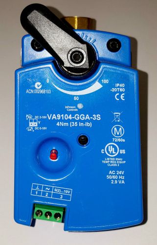 Johnson Controls 1/2&#034; NPT 2-Way Brass Valve with VA9104 Proportional Actuator