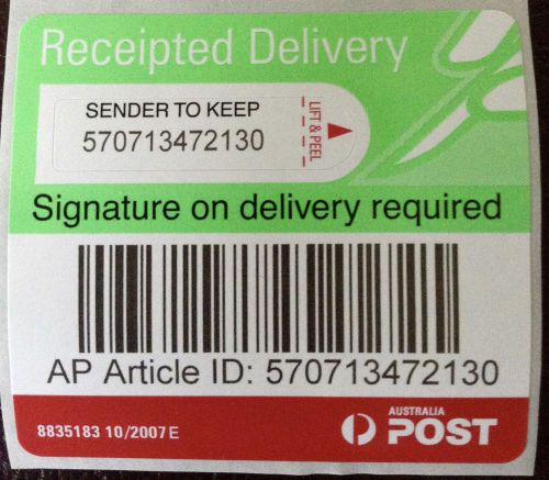 20 x AUSTRALIA POST Signature on Delivery Tracking label-Receipted Delivery x 20
