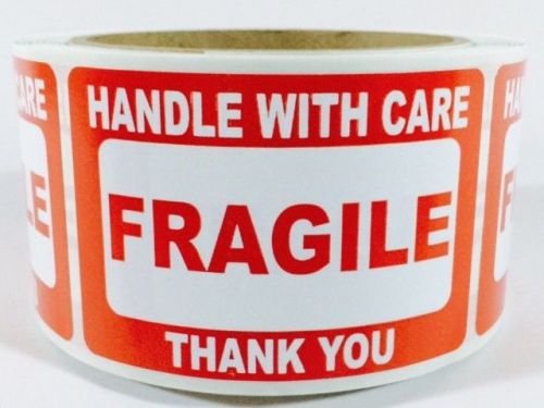 500 2 x 3 Fragile Handle with Care Label Sticker.Plus 15 Green Thank You labels