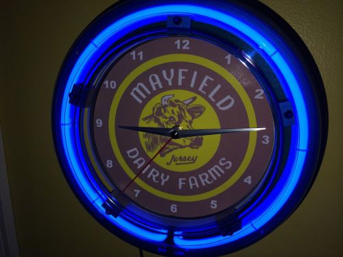 Mayfield Dairy Milk Jersey Cow Store Neon Man Cave Advertising Wall Clock Sign