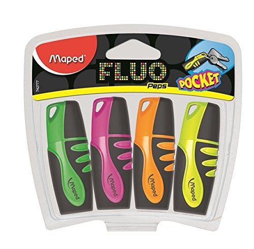 Maped Fluo Peps Mini Highlighter, Assorted Colors, Pack of 4 (742777)