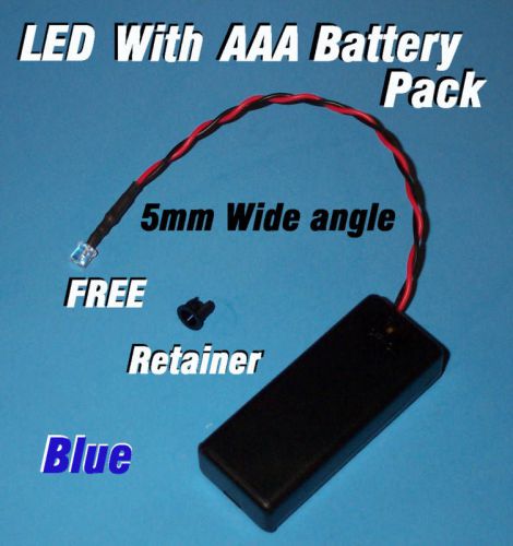 5mm LED + AAA BATTERY PACK &amp; SWITCH BLUE WIDE ANGLE