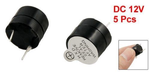 12mm Dia 5 Pcs DC 12V 2 Pin Terminals Electronic Continuous Sound Buzzer