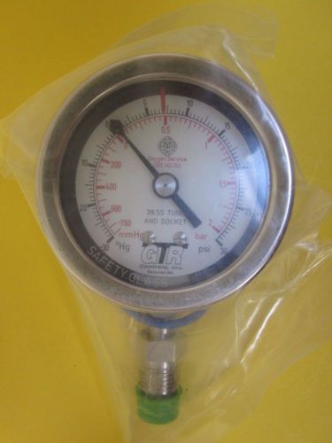 GTR Controls Vacuum/Pressure Gauge Type 201, 25S-30-0-30M-1-0, 1/4&#034; Male VCR