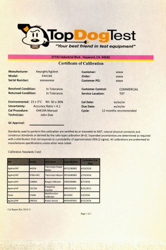 HP Agilent Keysight E4419A NIST Calibration with Certificate of your unit.