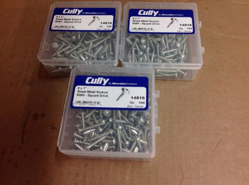 Cully LOT OF 3 CUL-14816 Sheet metal screws, 1in., Round Head, Square and Steel