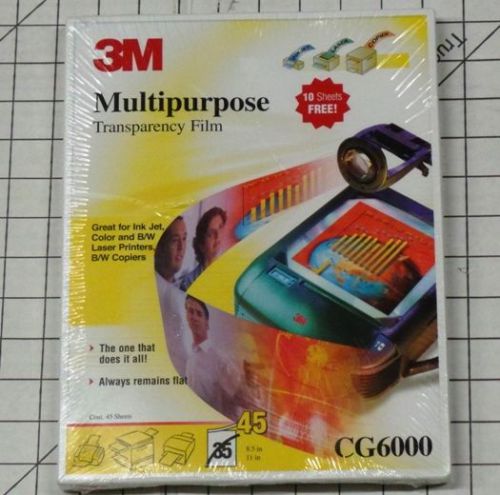 3M Multipurpose Transparency Film CG6000 8.5&#034;x11&#034; Inkjet Laser Copier 45 Sheets