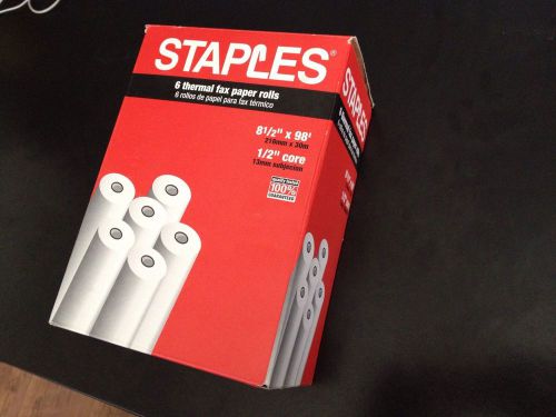 Staples thermal fax paper rolls 8 1/2&#034; x 98&#039; with 1/2&#034; core staples 5 rolls for sale