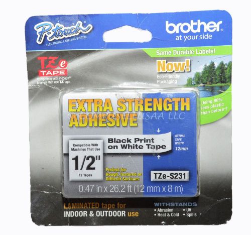 Brother TZe-S231CS 1/2 In. Black on White P-Touch Label Tape