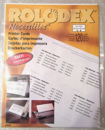ROLODEX NECESSITIES 3x5 PRINTER CARDS 120 CARDS #67625 NEW &amp; SEALED 3 AVAILABLE