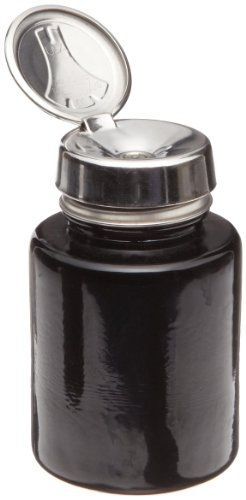 Menda 35384 4 oz round black glass bottle with stainless steel one touch pump for sale
