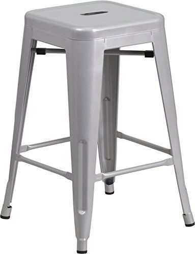 NEW Flash Furniture Backless Metal Counter Height Stool  24-Inch  Silver