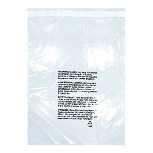 14x20 Self Seal Poly Bags Suffocation Warning Peel &amp; Stick Clear 1.5 mil 100