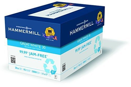 Hammermill Great White 30% Recy, 20lb, 11&#034; x 17&#034;, Ledger, 92 Bright, 2500