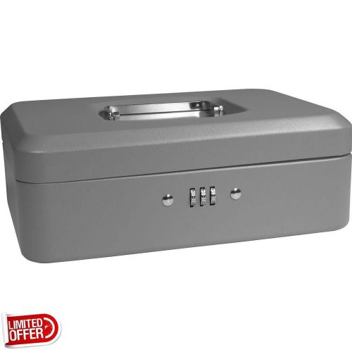 Sale barska cb11786 10 inch cash box safe w/ combination lock, grey key for sale