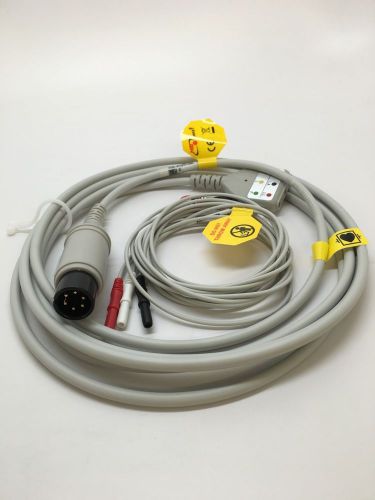 Zoll m e r series compatible 3 lead ecg ekg cable with lead wires (6 pin) for sale