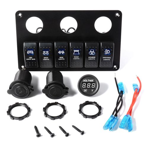 Waterproof car 6 gang led rocker switch panel with 2 usb charger voltmeter bi194 for sale