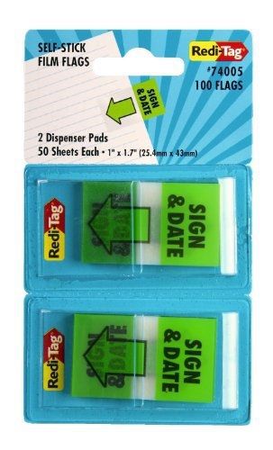 Redi-Tag Sign and Date Printed Pop-Up Page Flags, 2 Dispensers per Pack, 100