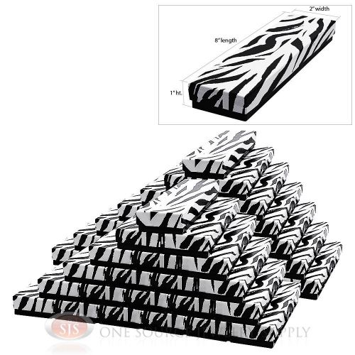 50 zebra print cotton filled jewelry gift boxes  8&#034; x 2&#034; pendant bracelet watch for sale