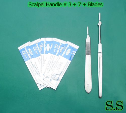 2 SCALPEL HANDLE #3 #7 + 60 SURGICAL BLADES #10 #11