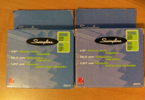 Lot of 2 Boxes Swingline 35312  Heavy-Duty 1000 Staples Per Box 1/2&#034;L  NIB