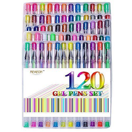 Reaeon 120 Colored Gel Pens Including 60 Coloring Pen Set and Colorful Ink