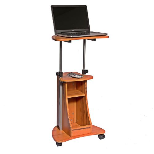 Adjustable Height Laptop Cart With Storage. Color: Woodgrain