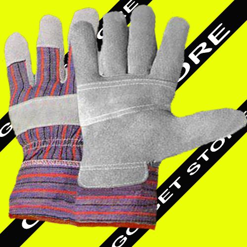 Large cowhide chore work gloves leather reinforced 4pr lot look xlg 10.5 inches for sale