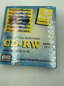 DigitalMedia 5 Pk CD-RW Compact Disc Rewritable 650MB 74 Min Multi Speed To 4X