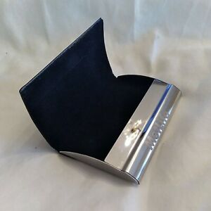 MetLife promotional business card holder - silvertone metal &amp; black faux leather