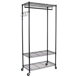 Heavy Duty Black Steel Adjustable Clothes Rack with Hooks (35 in. W x 75 in. H)
