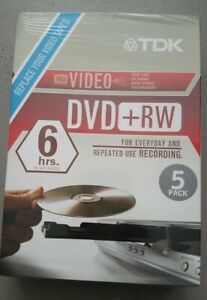 TDK DVD+RW 4X 4.7GB Home Video Recording ReWriteable DVD 5-Pack - New Sealed