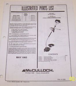 McCULLOCH TRIMMER PRO MAC II SUPER/SILVER EAGLE 32 BC OEM ILLUSTRATED PARTS LIST
