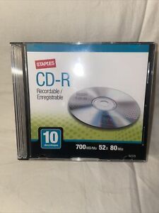 Staples 10 Blank CD-Rs Recordable Compact Discs in Cases 52x speed 80 min 700 MB