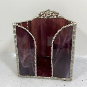 Stained Glass Square Notepad Holder Amethyst Slag Glass Desk Accessory