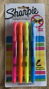 Sharpie Highlighters Smear Guard Narrow Chisel Assorted Colors 4 Pack/Count New