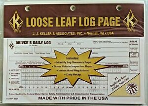 J. J. Keller 8524 Loose Leaf Driver’s Daily Log Sheet with DVIR 10packs of 31