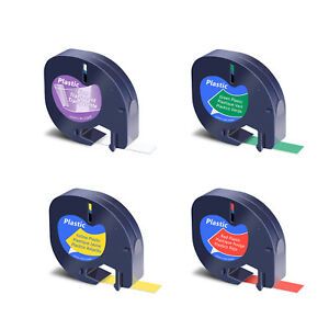 4Colors Plastic Label Tape for DYMO Letra Tag 16952 91332 91333 91334 12mm x 4m
